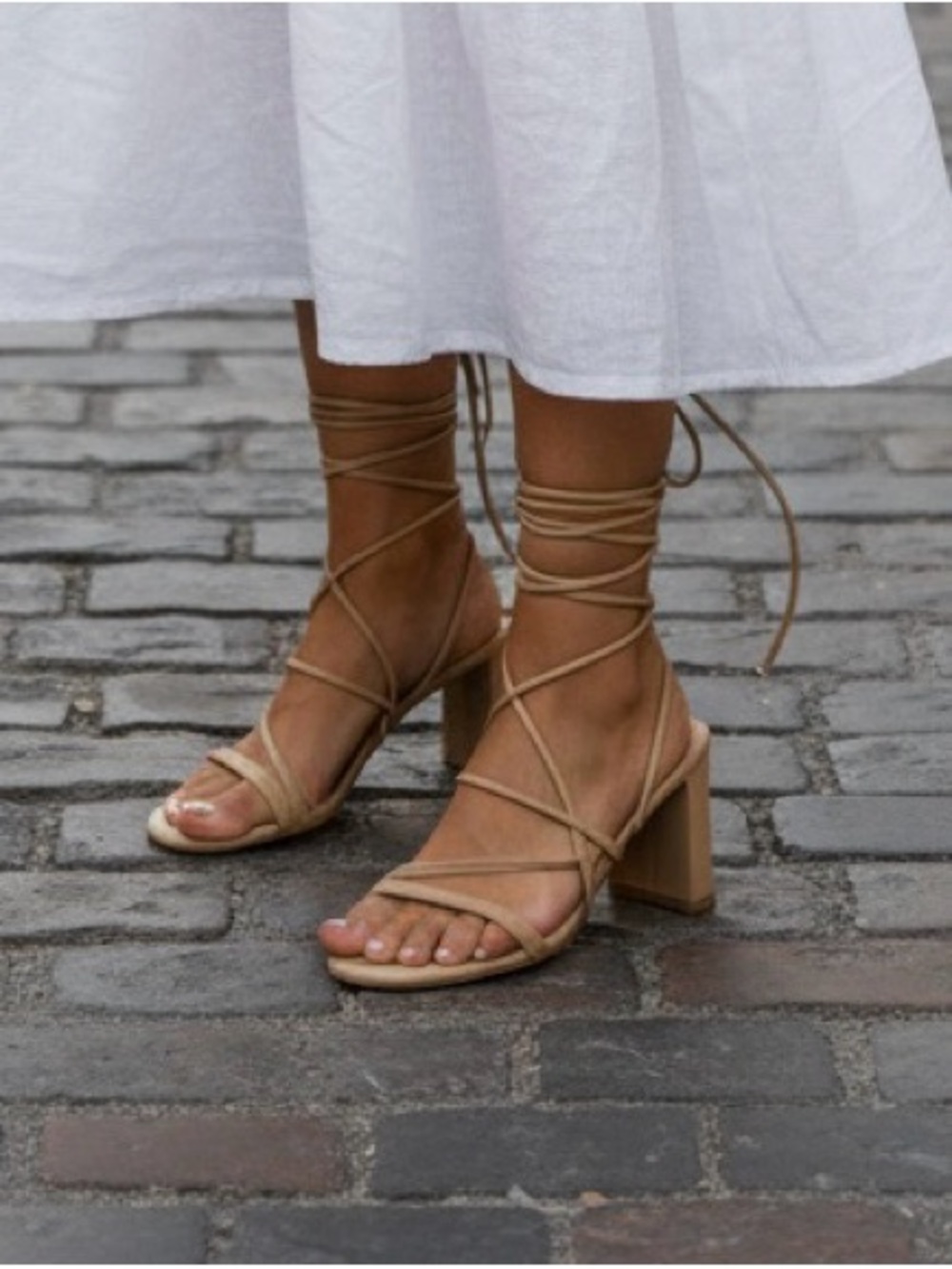 a new day Tan Lace-Up Strappy Block Heel Sandals